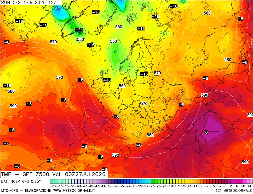 mappa 500 hPa Temp + GPT