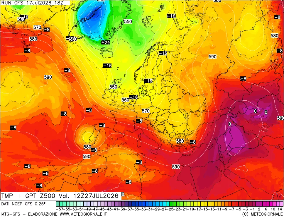 mappa 500 hPa Temp + GPT