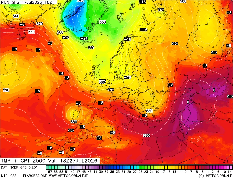 mappa 500 hPa Temp + GPT