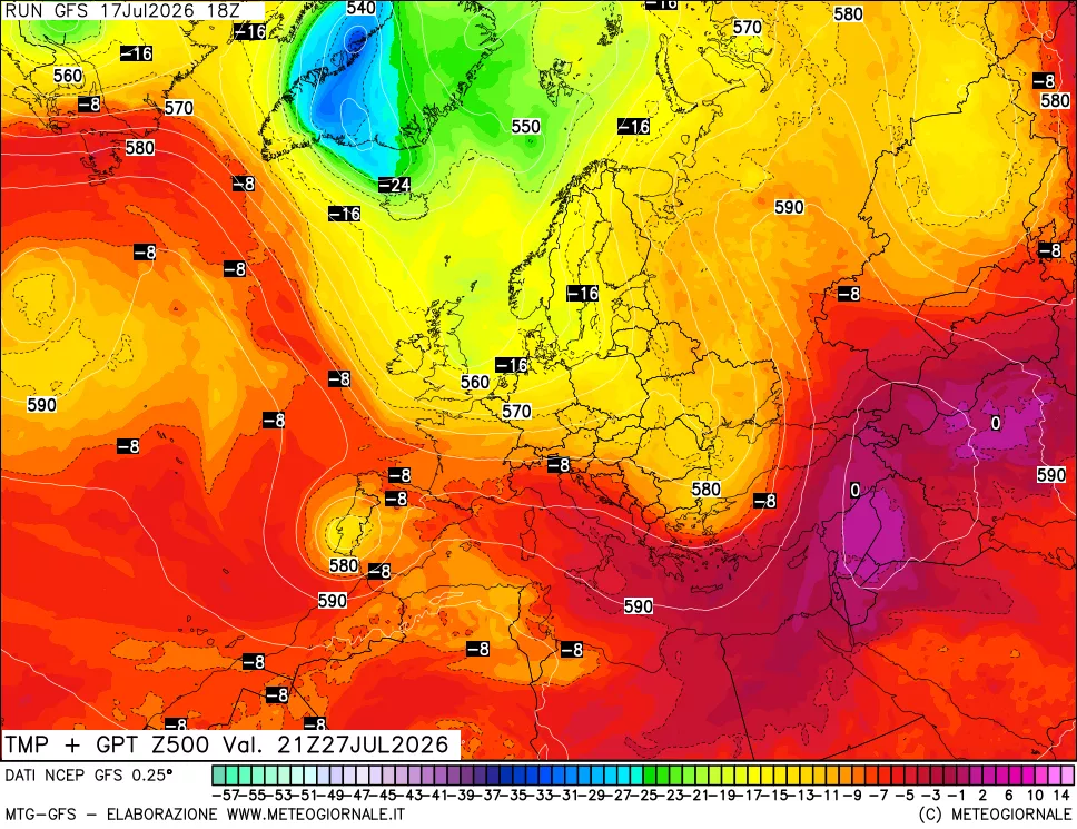 mappa 500 hPa Temp + GPT