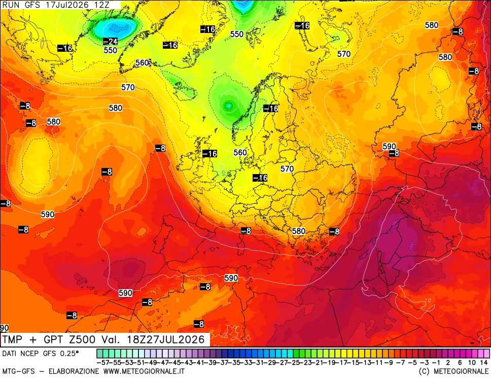 mappa 500 hPa Temp + GPT