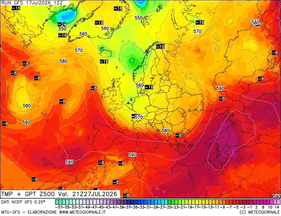 mappa 500 hPa Temp + GPT