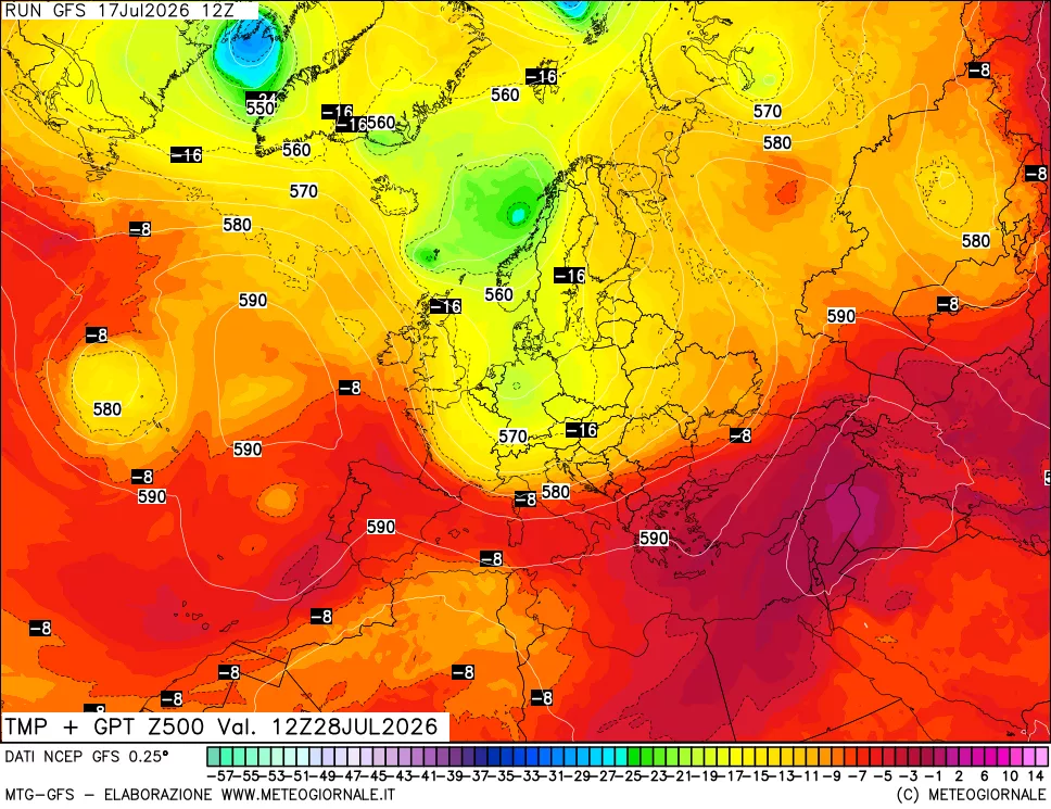 mappa 500 hPa Temp + GPT