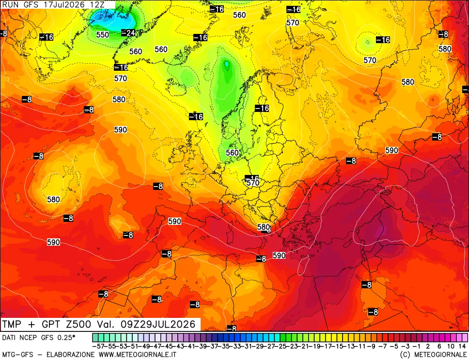 mappa 500 hPa Temp + GPT