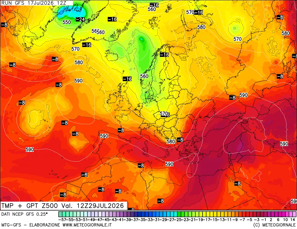 mappa 500 hPa Temp + GPT