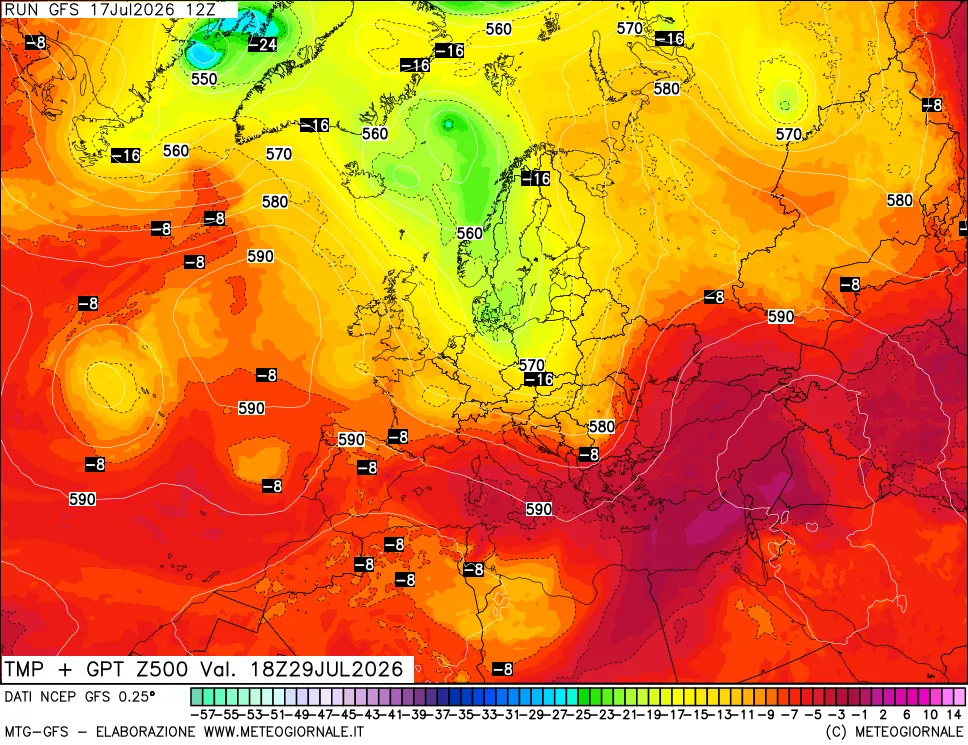 mappa 500 hPa Temp + GPT