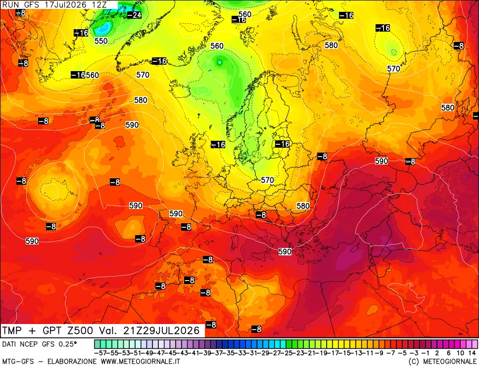 mappa 500 hPa Temp + GPT