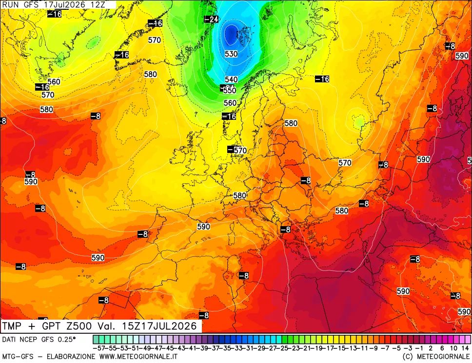 mappa 500 hPa Temp + GPT