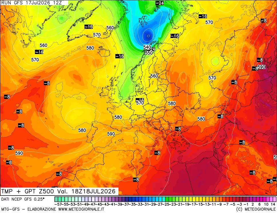mappa 500 hPa Temp + GPT