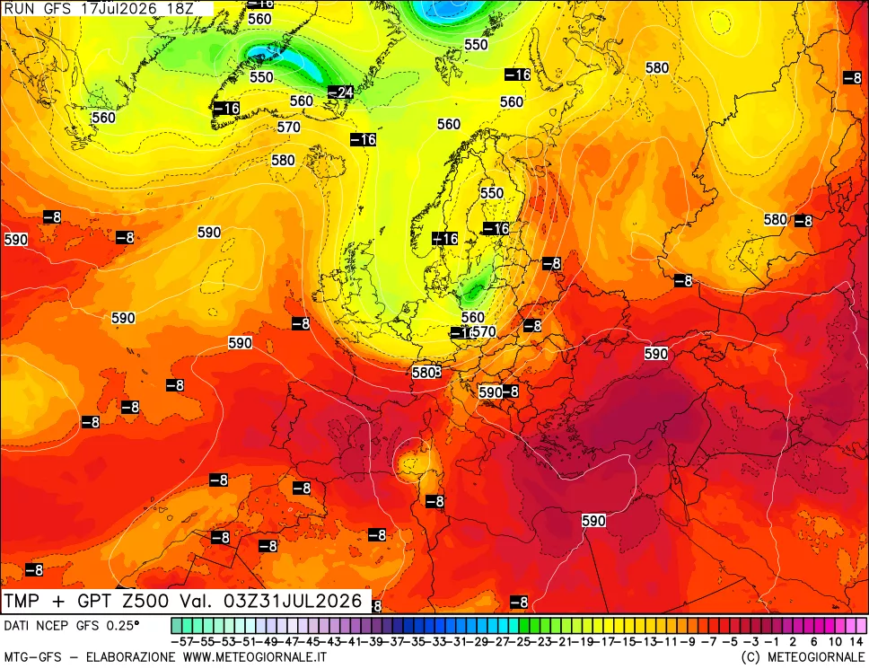 mappa 500 hPa Temp + GPT