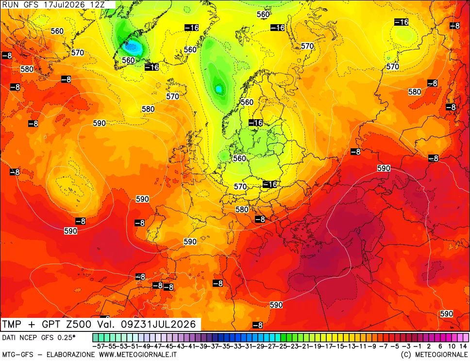 mappa 500 hPa Temp + GPT