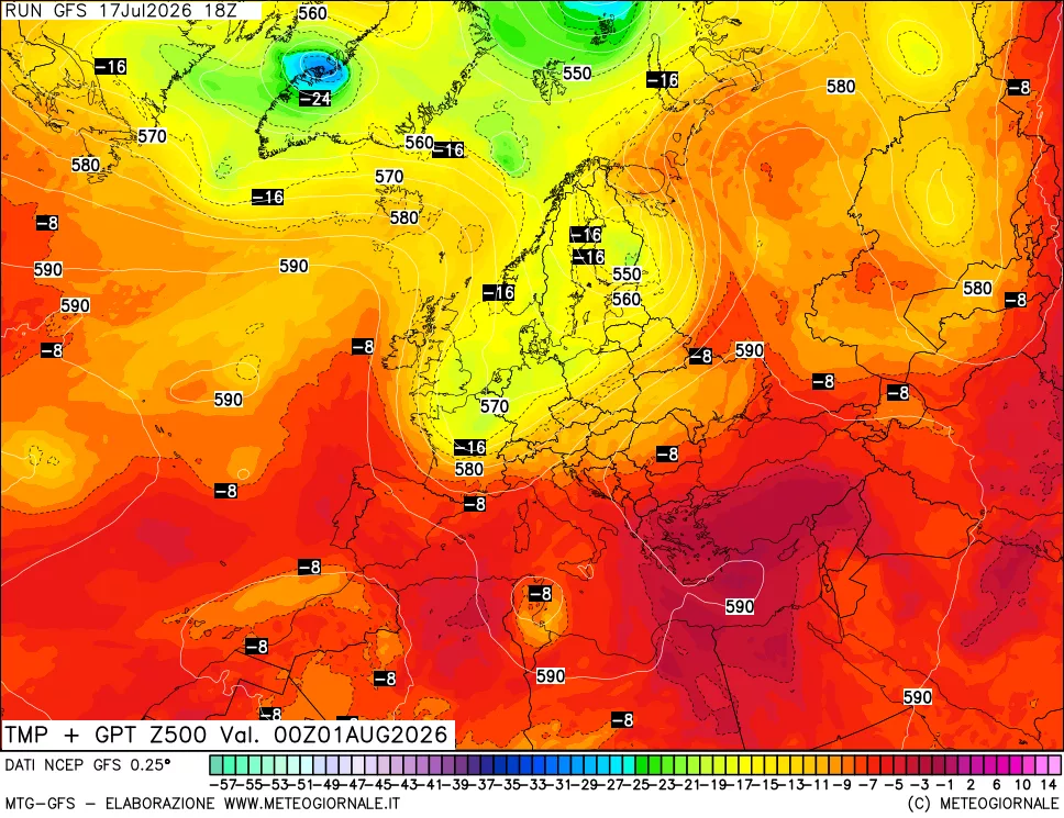 mappa 500 hPa Temp + GPT