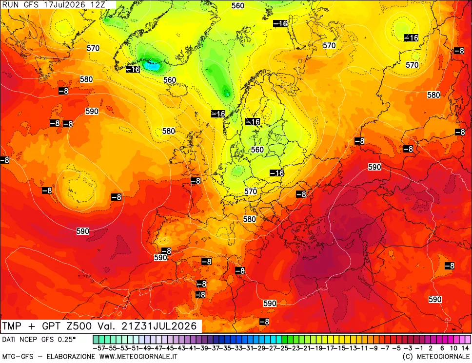 mappa 500 hPa Temp + GPT