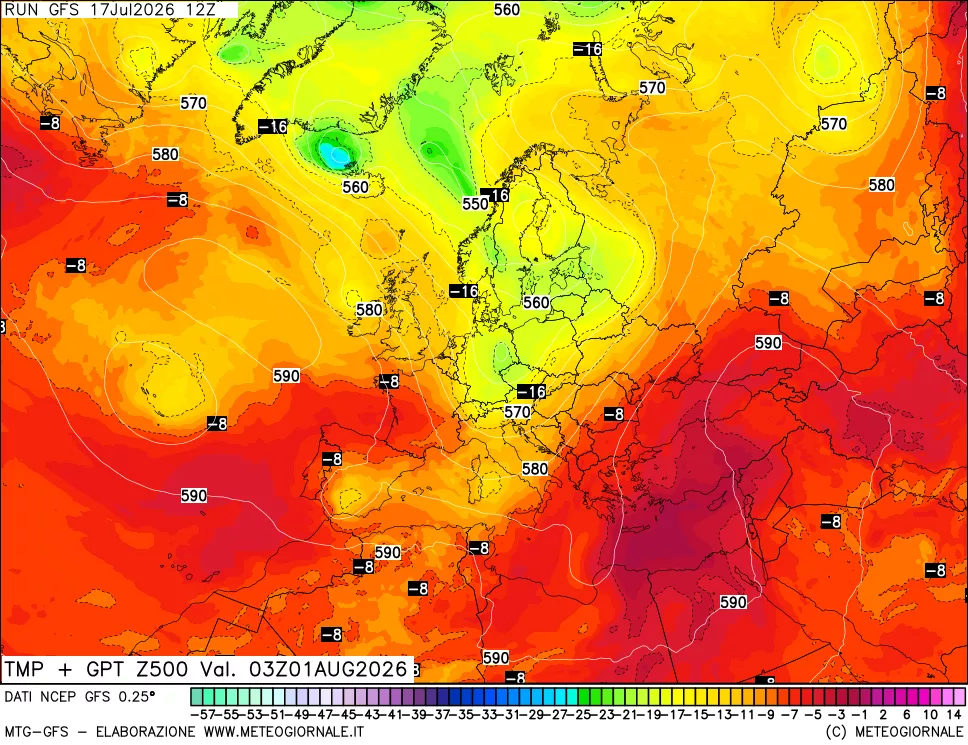mappa 500 hPa Temp + GPT
