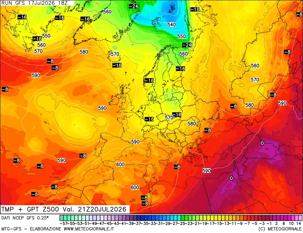 mappa 500 hPa Temp + GPT