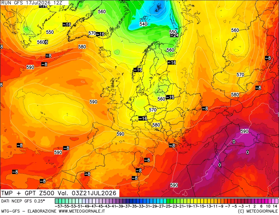 mappa 500 hPa Temp + GPT