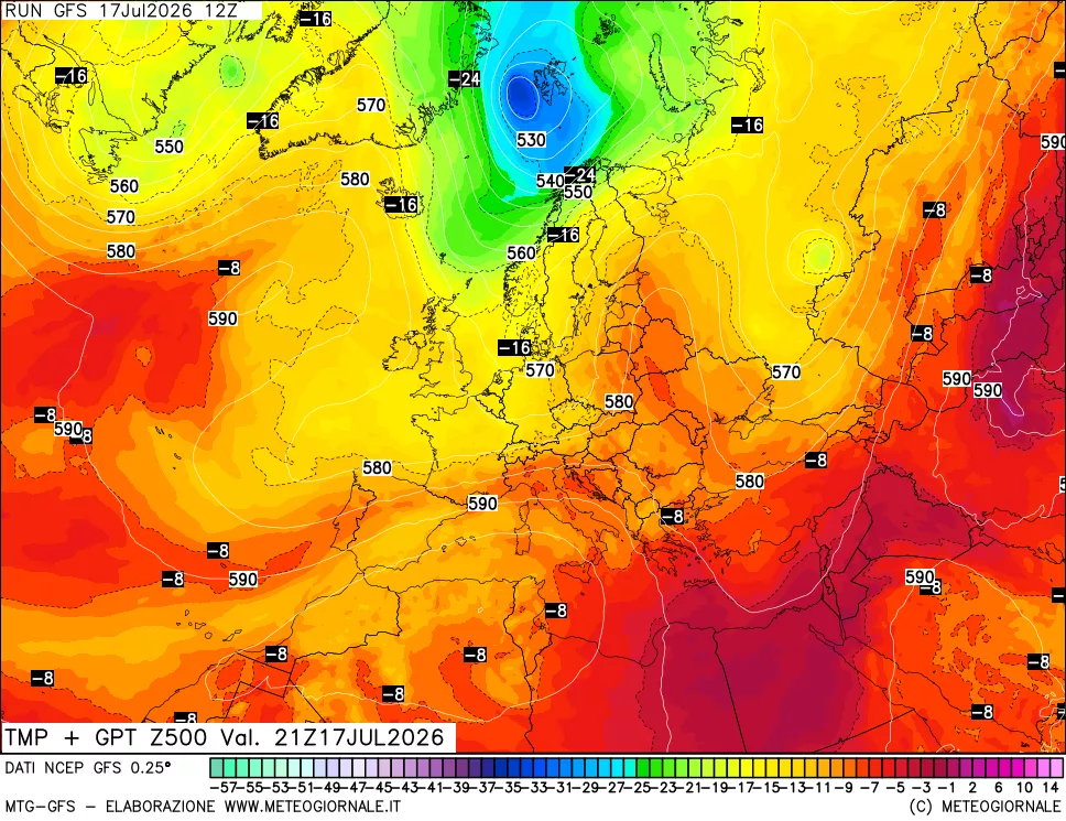 mappa 500 hPa Temp + GPT