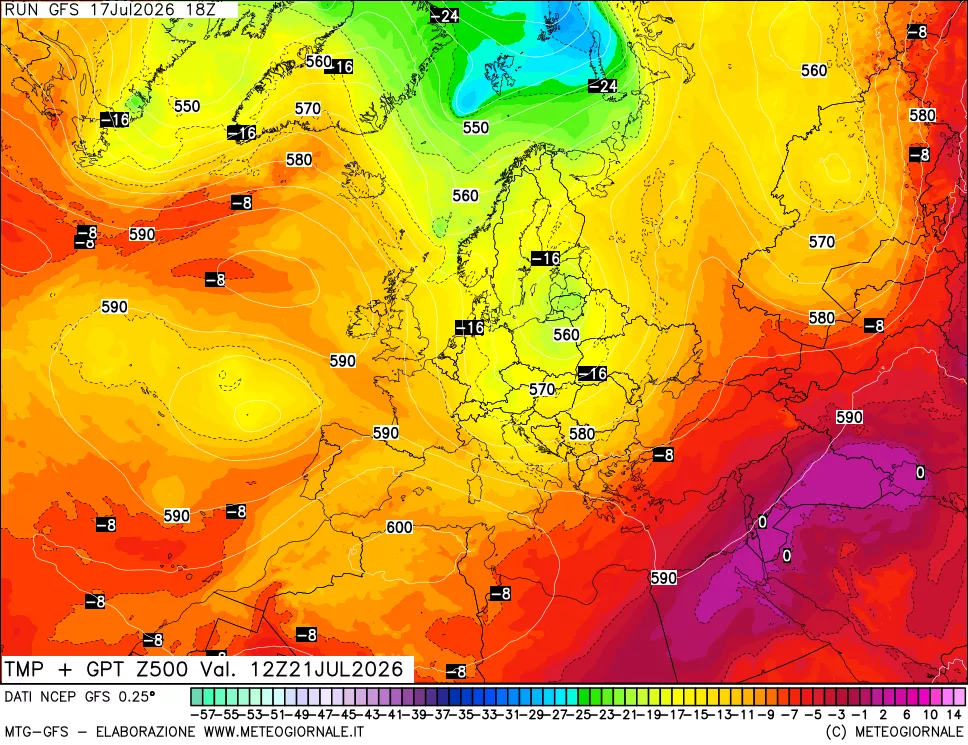 mappa 500 hPa Temp + GPT