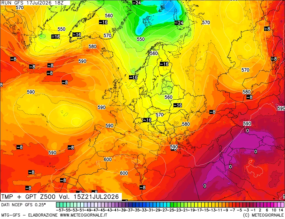 mappa 500 hPa Temp + GPT