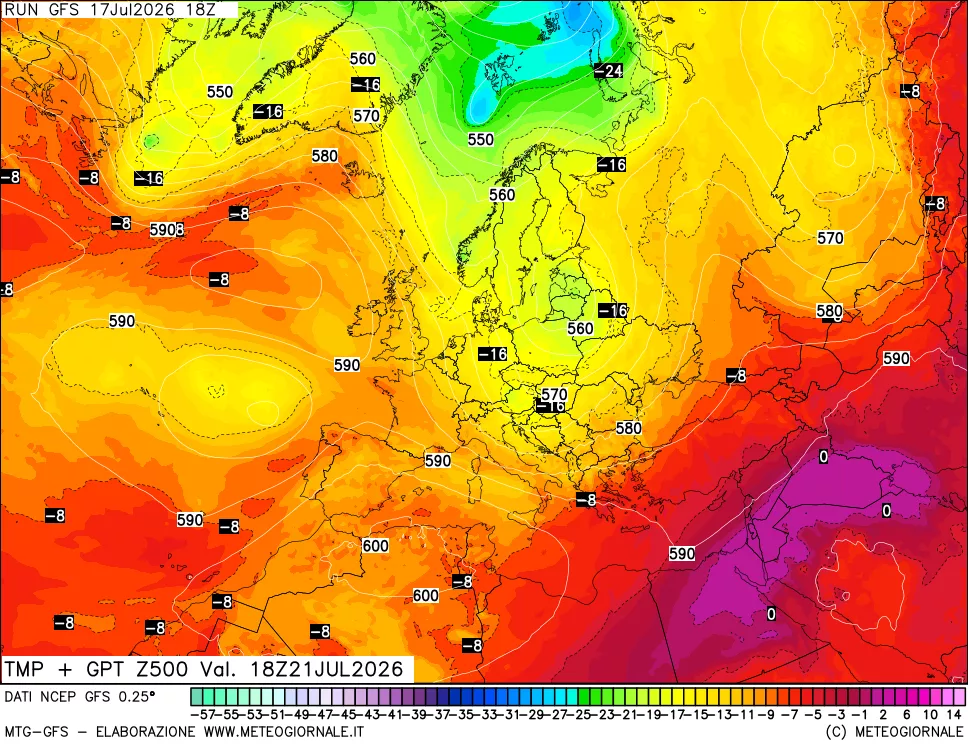 mappa 500 hPa Temp + GPT