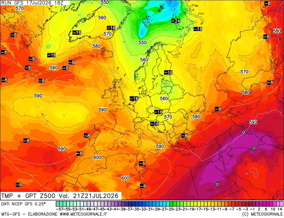 mappa 500 hPa Temp + GPT