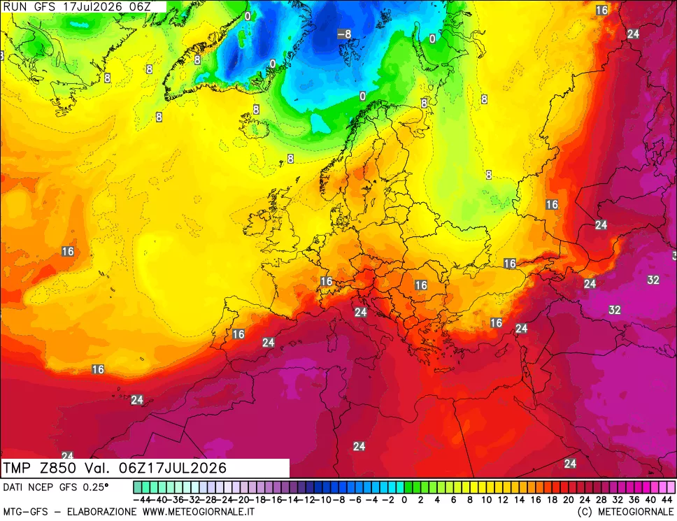 mappa 850 hPa Temp