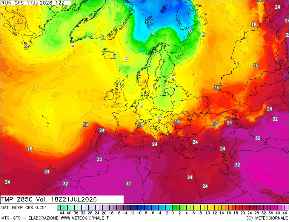 mappa 850 hPa Temp