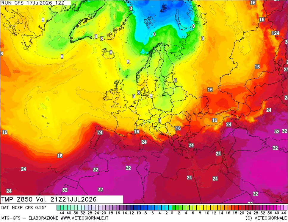 mappa 850 hPa Temp