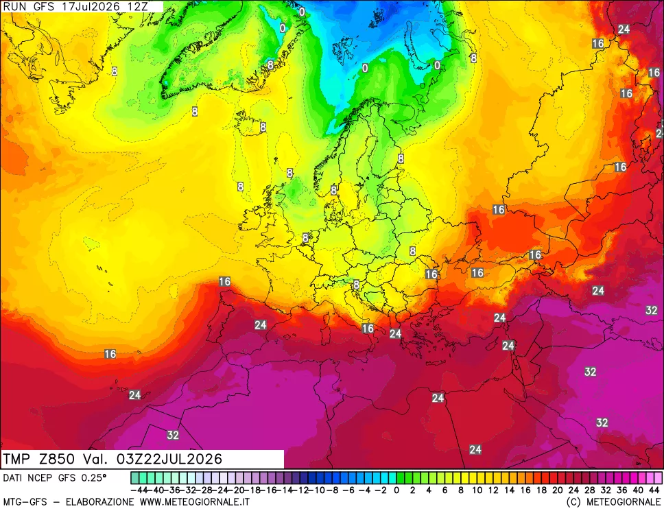 mappa 850 hPa Temp