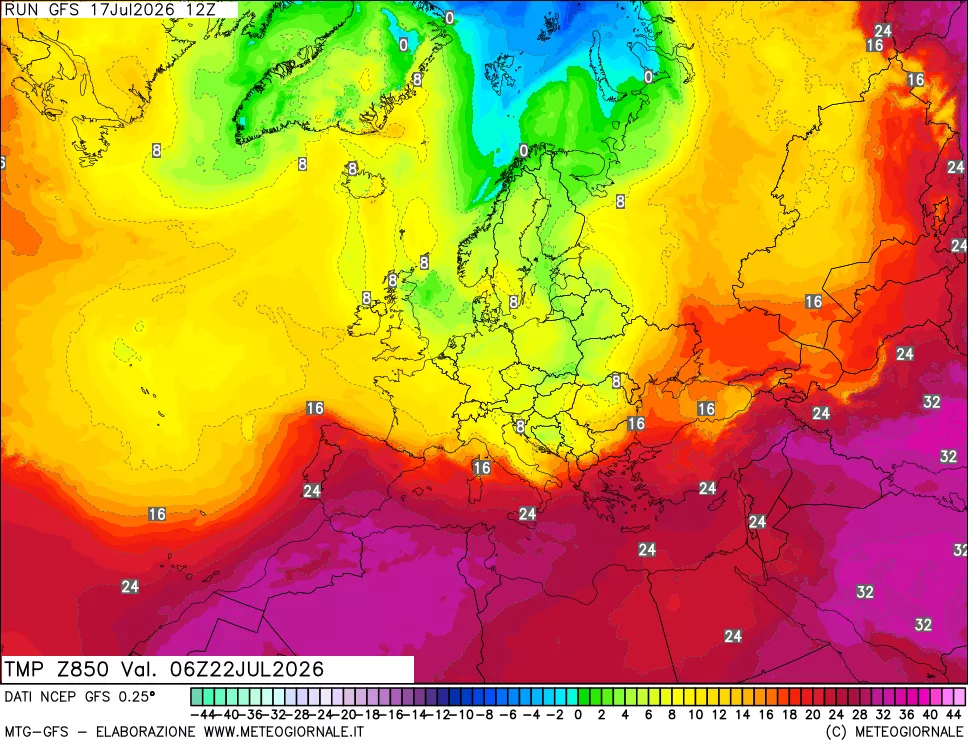 mappa 850 hPa Temp