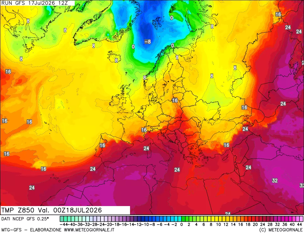 mappa 850 hPa Temp