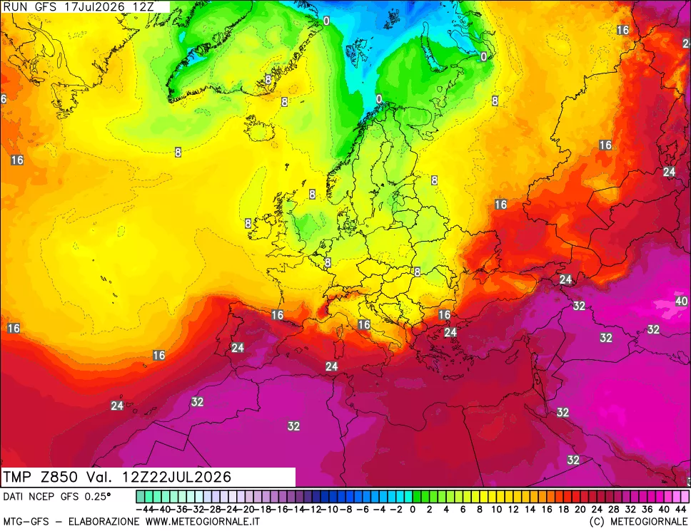 mappa 850 hPa Temp