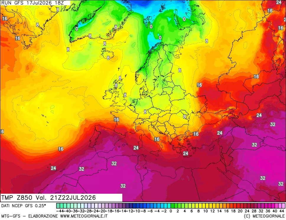 mappa 850 hPa Temp