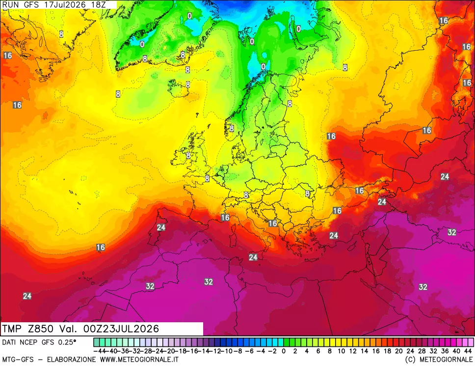 mappa 850 hPa Temp