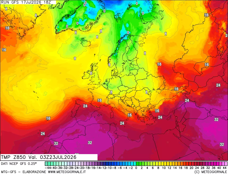 mappa 850 hPa Temp