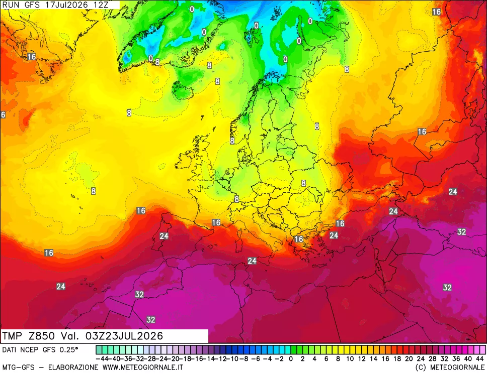 mappa 850 hPa Temp