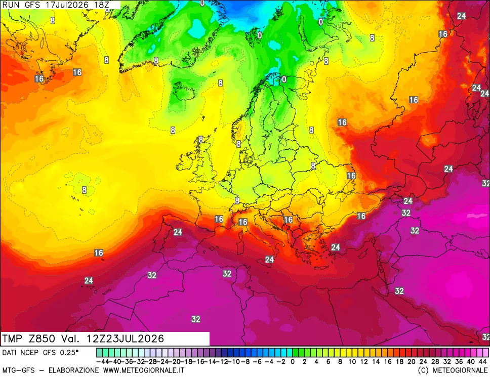 mappa 850 hPa Temp