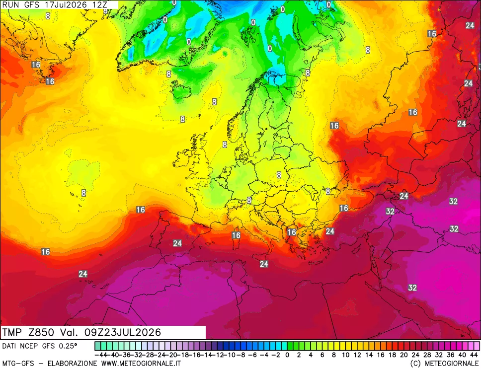 mappa 850 hPa Temp