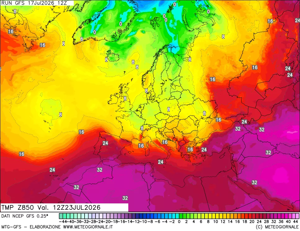 mappa 850 hPa Temp