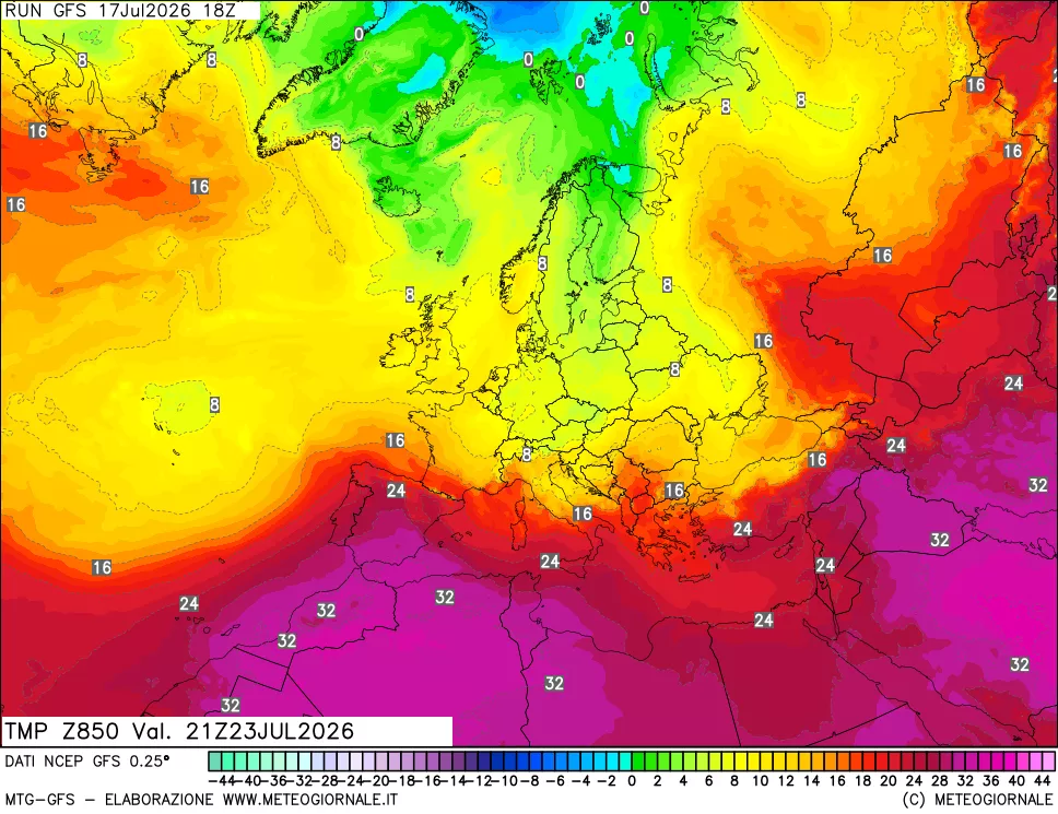 mappa 850 hPa Temp