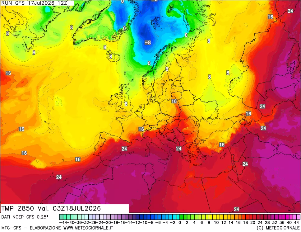 mappa 850 hPa Temp