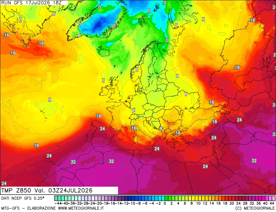 mappa 850 hPa Temp