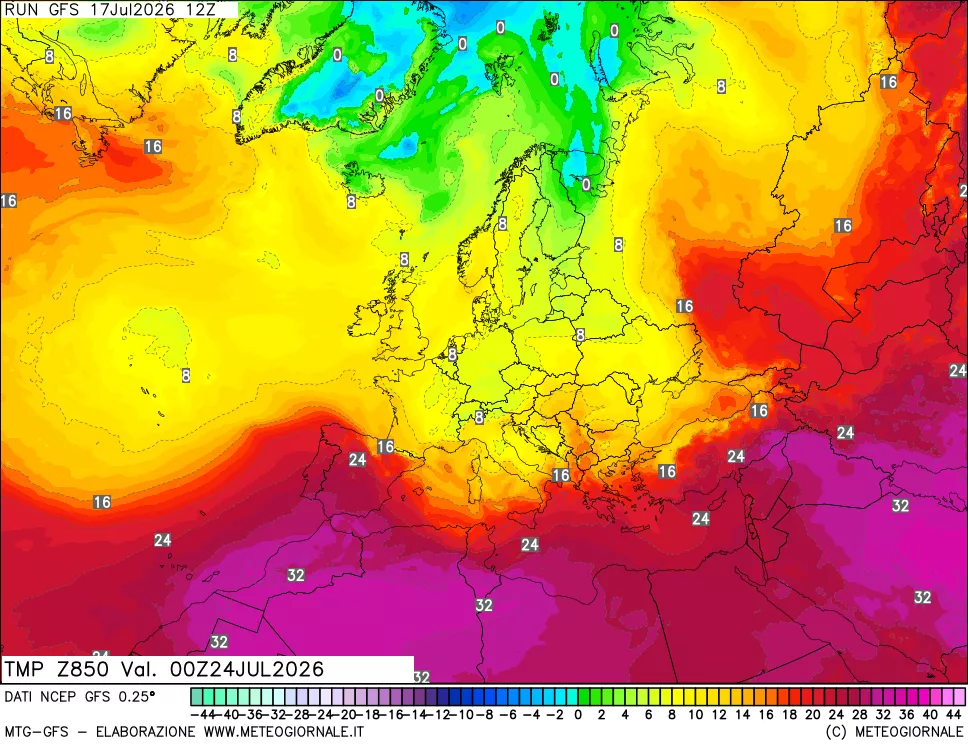 mappa 850 hPa Temp