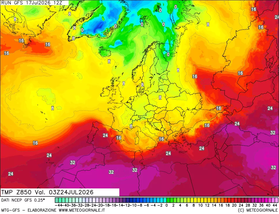 mappa 850 hPa Temp