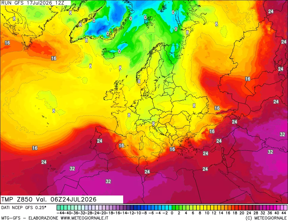 mappa 850 hPa Temp