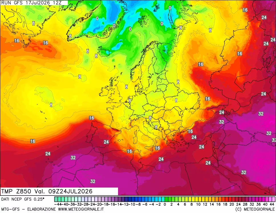 mappa 850 hPa Temp