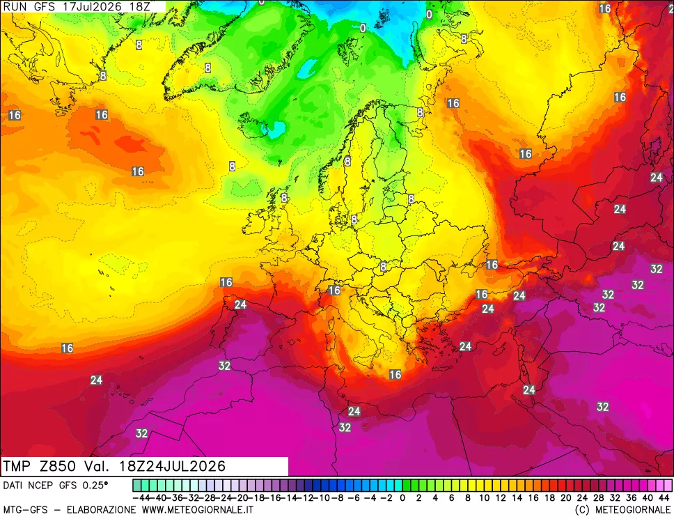 mappa 850 hPa Temp