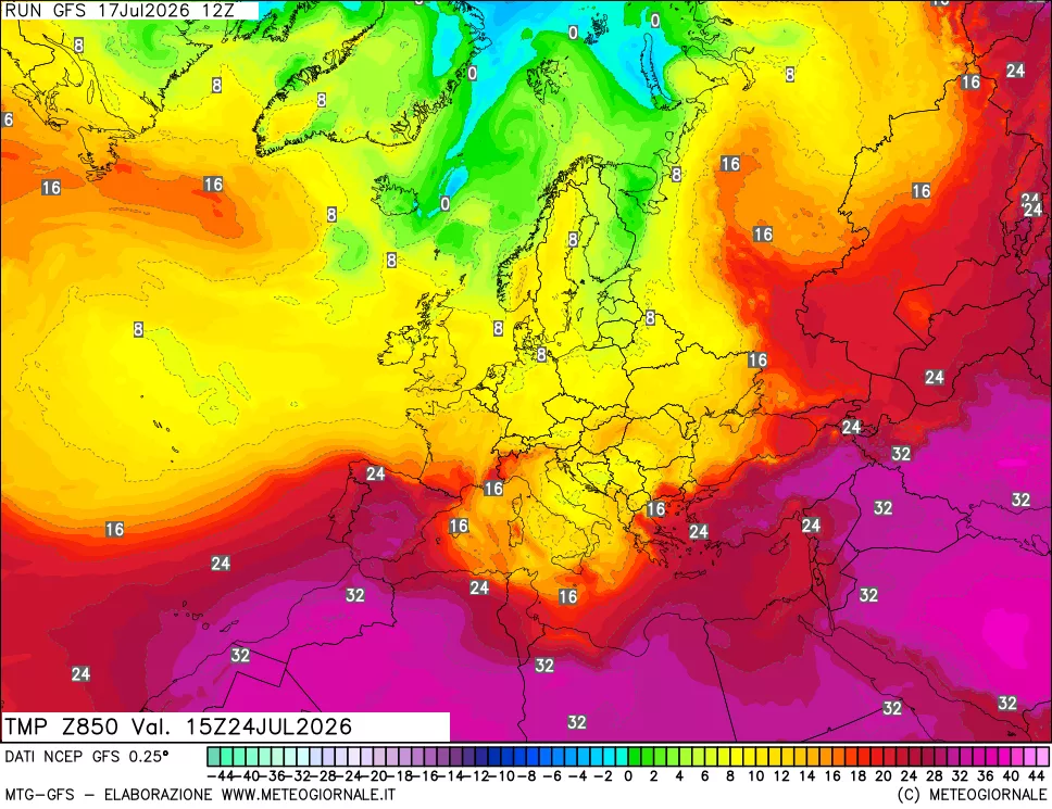 mappa 850 hPa Temp