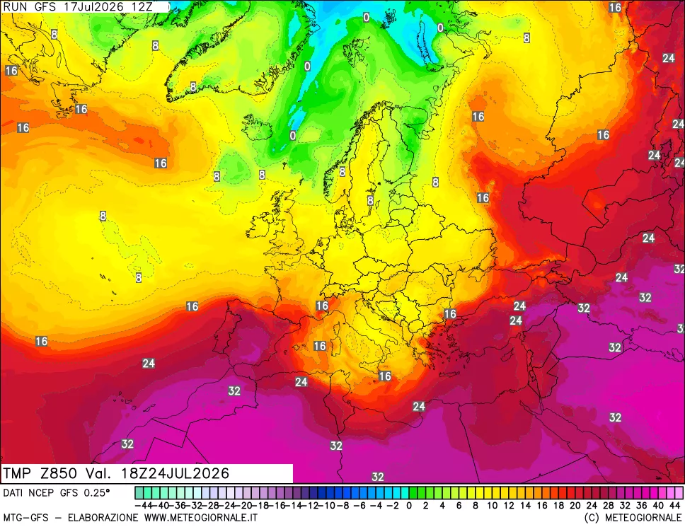 mappa 850 hPa Temp