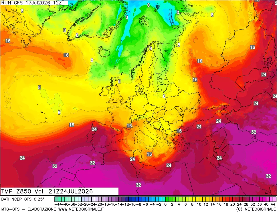 mappa 850 hPa Temp